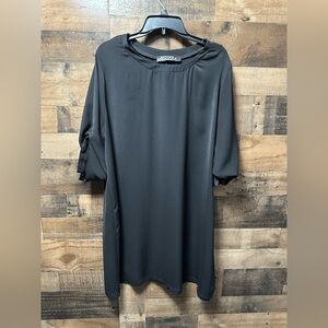 YOINS XXL Black Midi Dress Tunic Tie Sleeve Minimalist Casual Stretch
